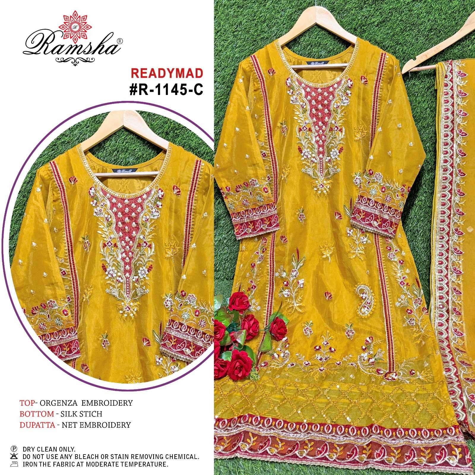 ramsha R-1145 organza embroidery suit