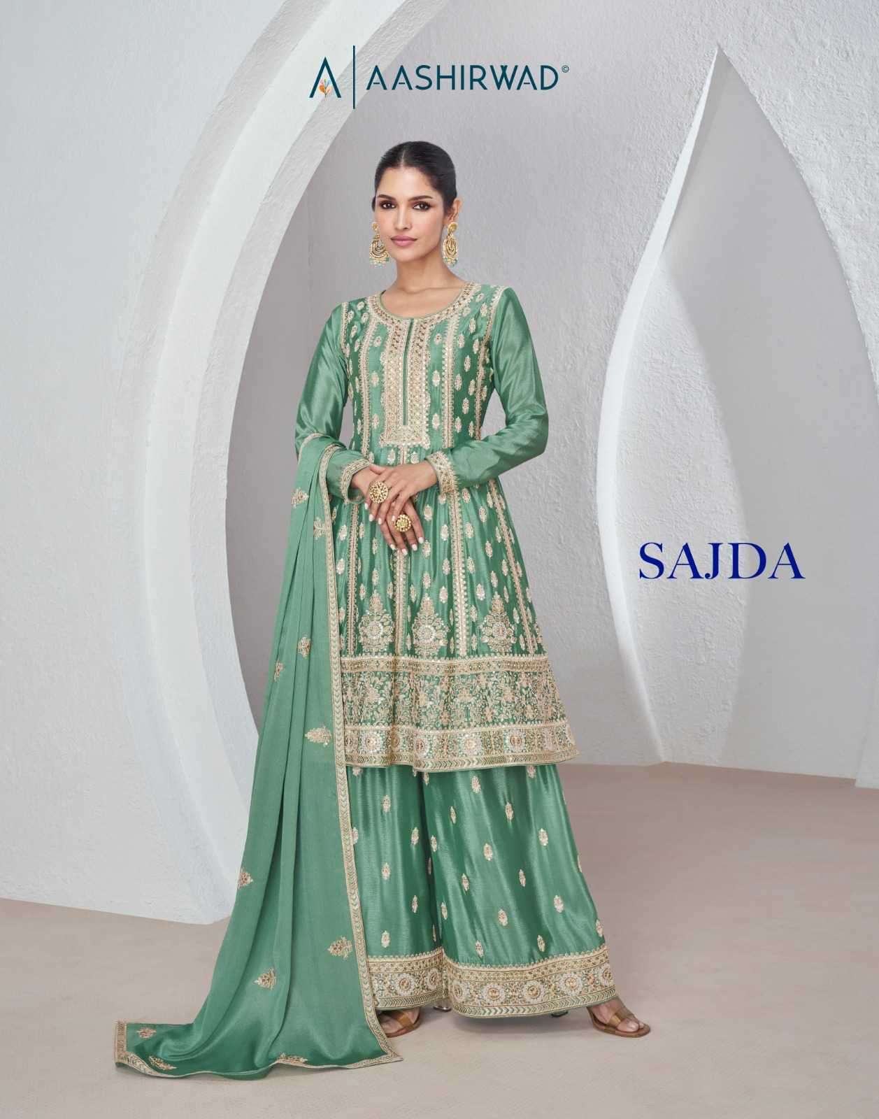 aashirwad sajda series 9959-9961 premium chinon silk readymade suit 