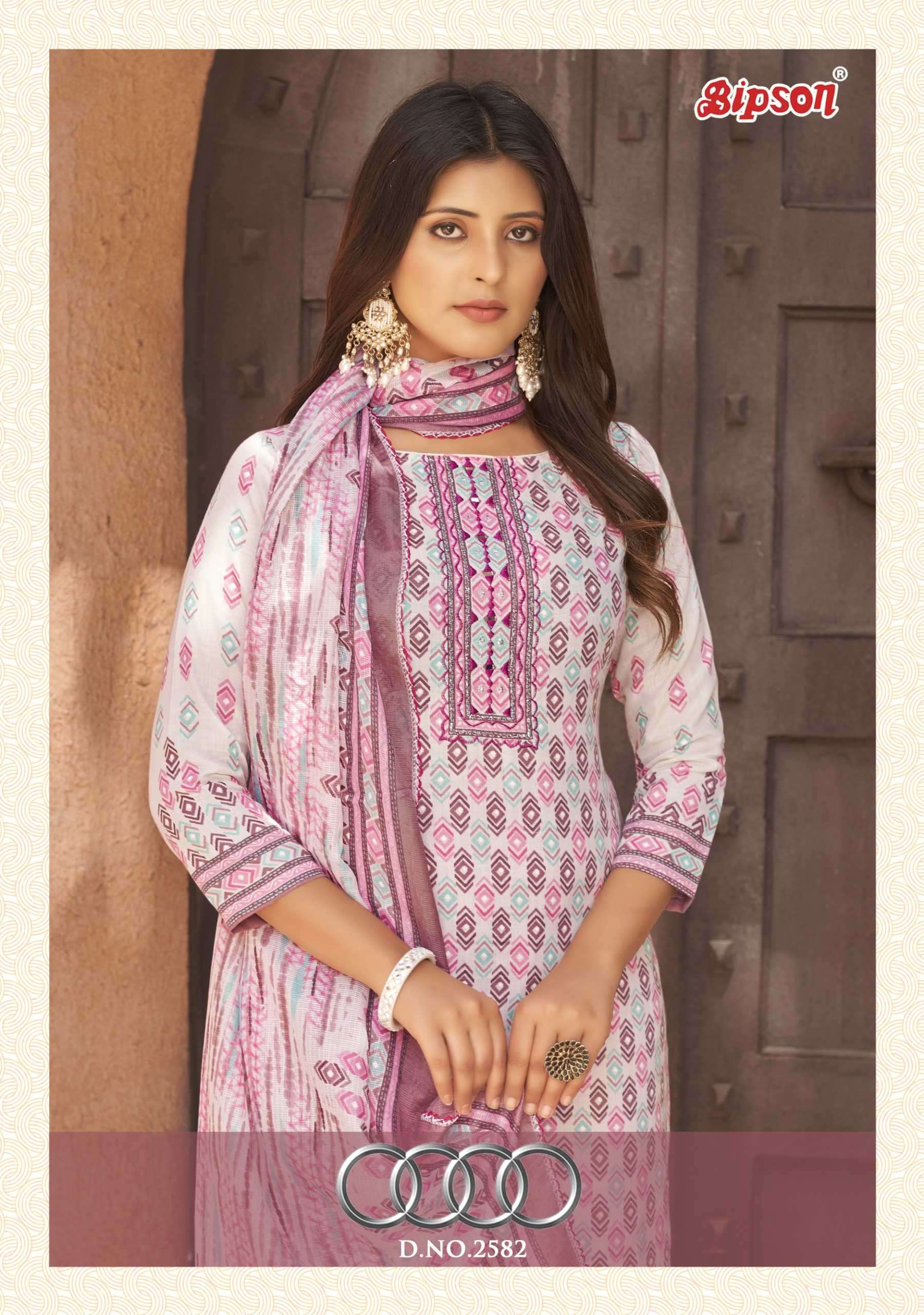 bipson audi 2582 Pure Cotton Print With MIRROR Hand Work suit