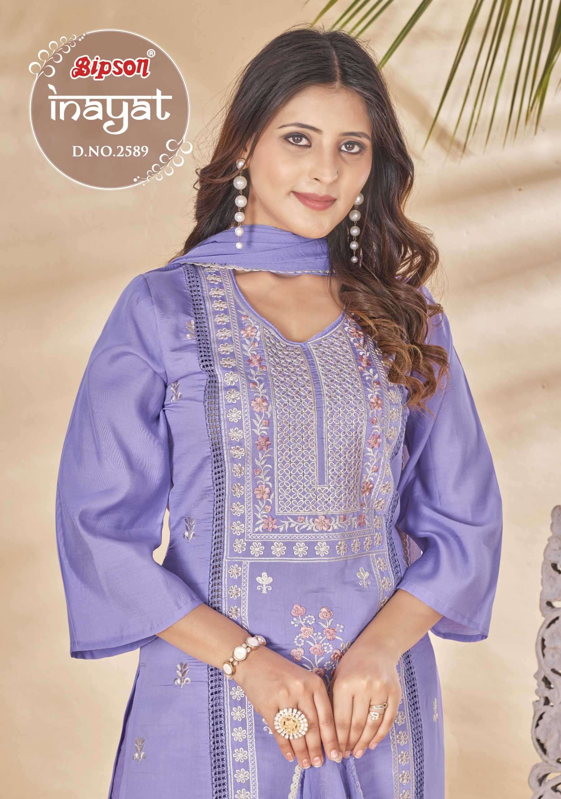bipson inayat 2589 Pure Roman Silk With Heavy Embroidery Work suit