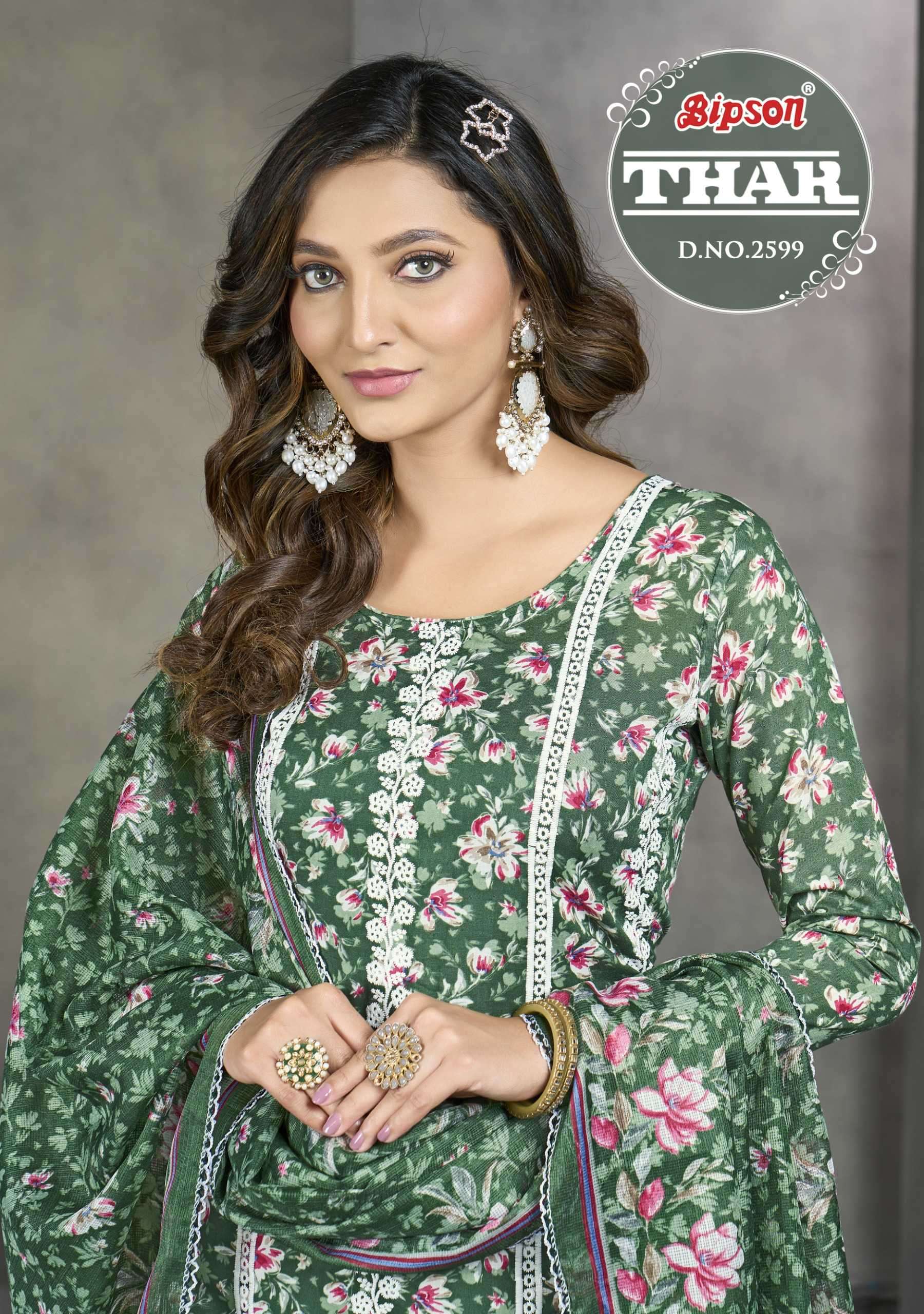 bipson thar 2599 Pure Cotton Print White Thread Embroidery Work suit