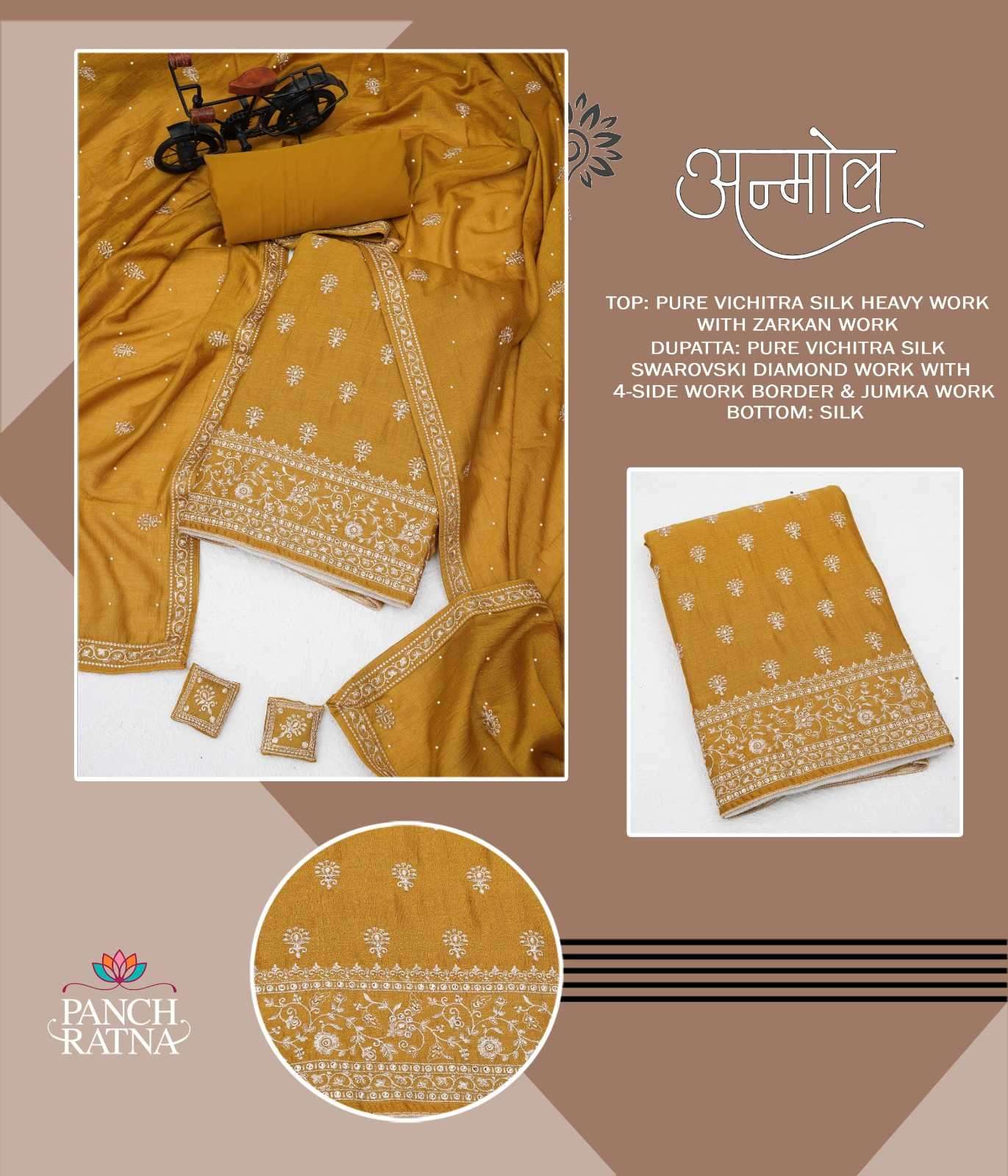 panch ratna anmol Pure Vichitra Silk Heavy Work suit