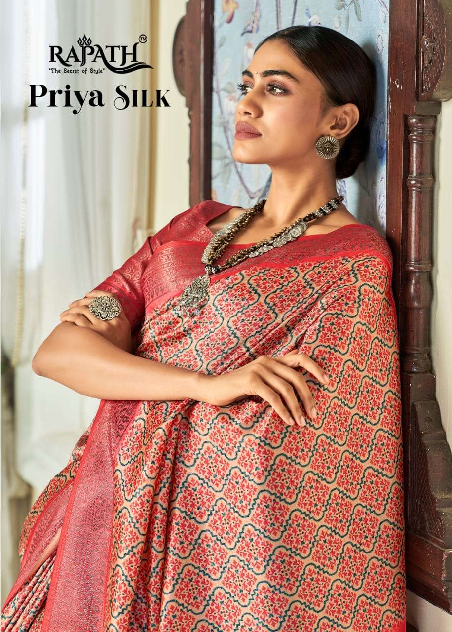 priya silk designer Sattin Silk With Zari Weaving Border saree