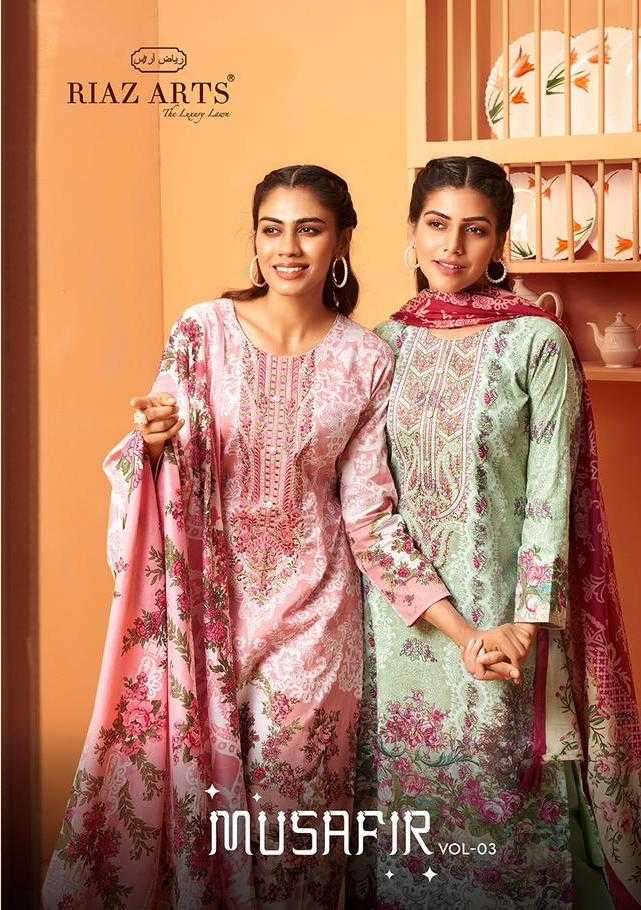 riaz artz musafir vol 3 series 2701-2706 pure karachi lawn suit 