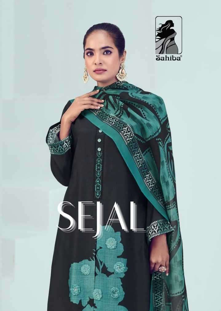 sahiba sejal unique muslin silk digital print with handwork suit