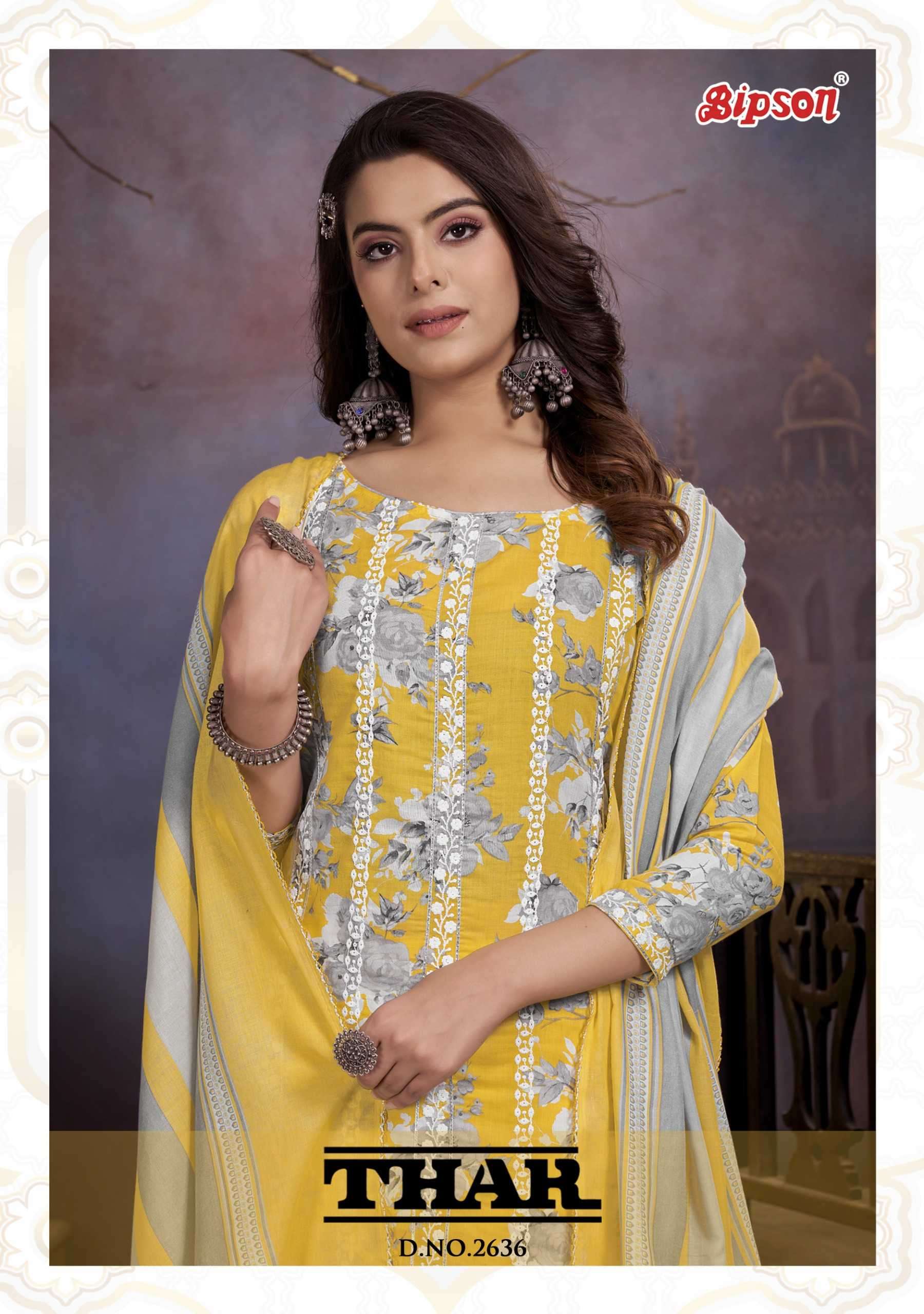 bipson thar 2636 Pure Cotton Print With White Thread Embroidery Work suit