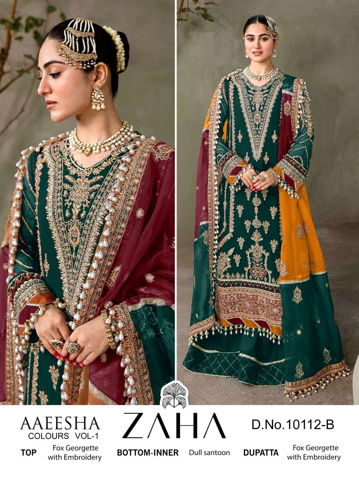 ZAHA 10112-A designer GEORGETTE WITH HEAVY EMBROIDERED suit